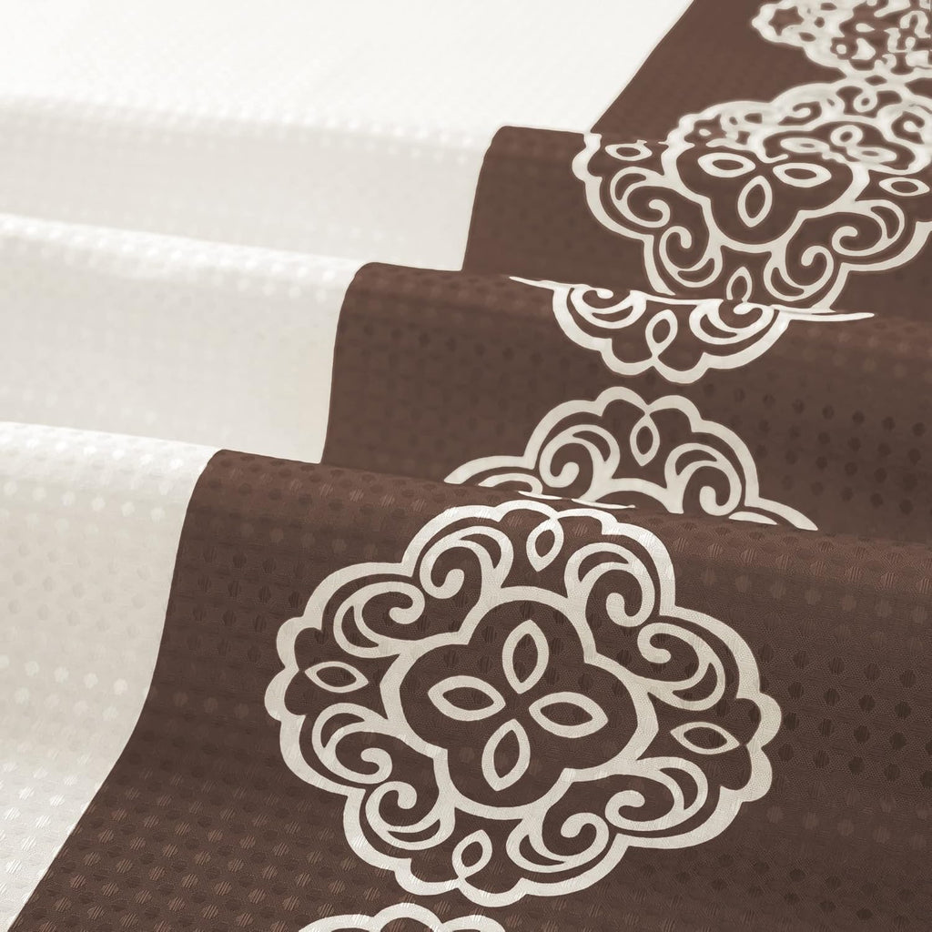 15 Piece Bathroom Shower Curtain Set with Memory Foam Bath Rugs. 2 Solid Coffee Brown Beige Color Modern Design None-Slip Bath Mats Includes12 Roller Ball Hooks Style Carrie (Brown)