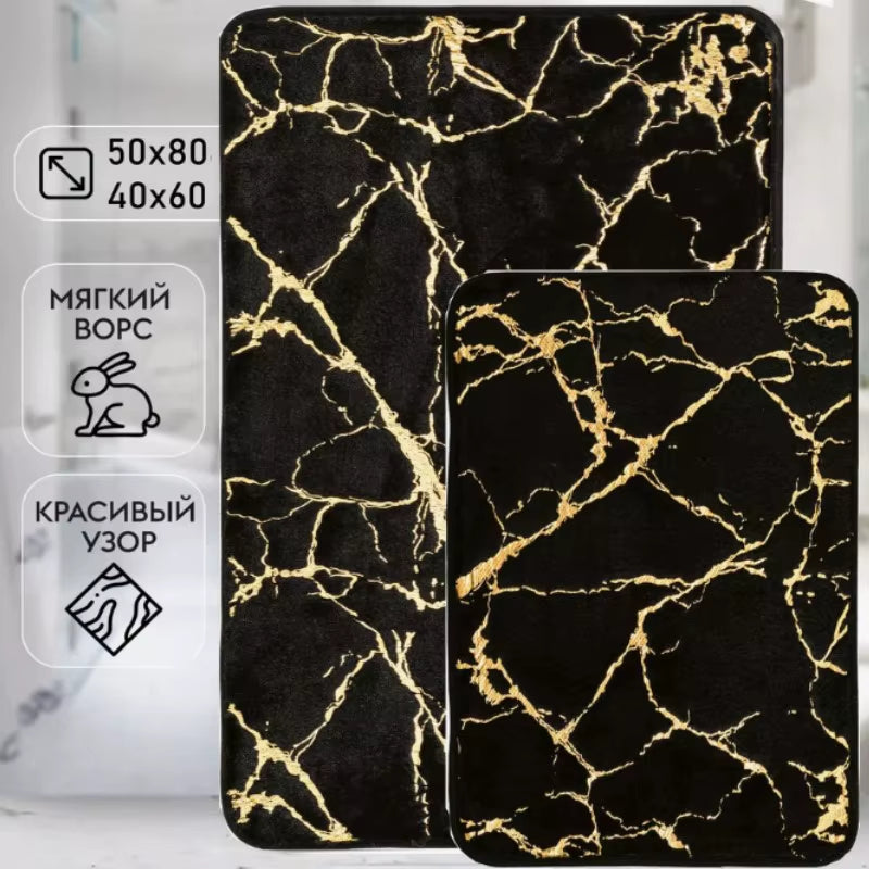 Marble Bathroom Rugs Nonslip Black Gold Bathroom Mats Soft Rabbit Fur Bath Mats for Bathroom Floor Mats Carpet Коврик Для Ванной