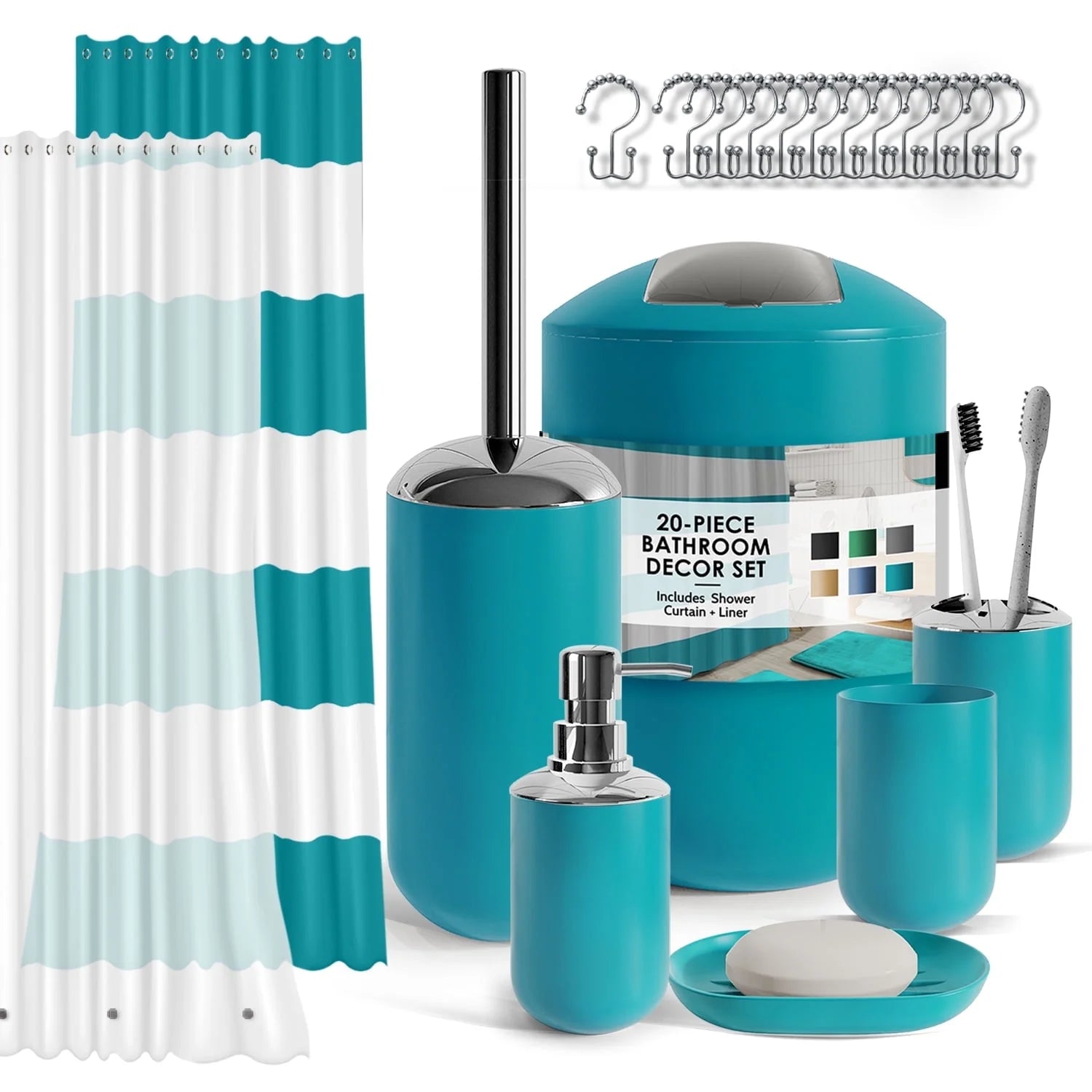 20 Piece Bathroom Accessories Set, Teal Blue Bathroom Decor Set