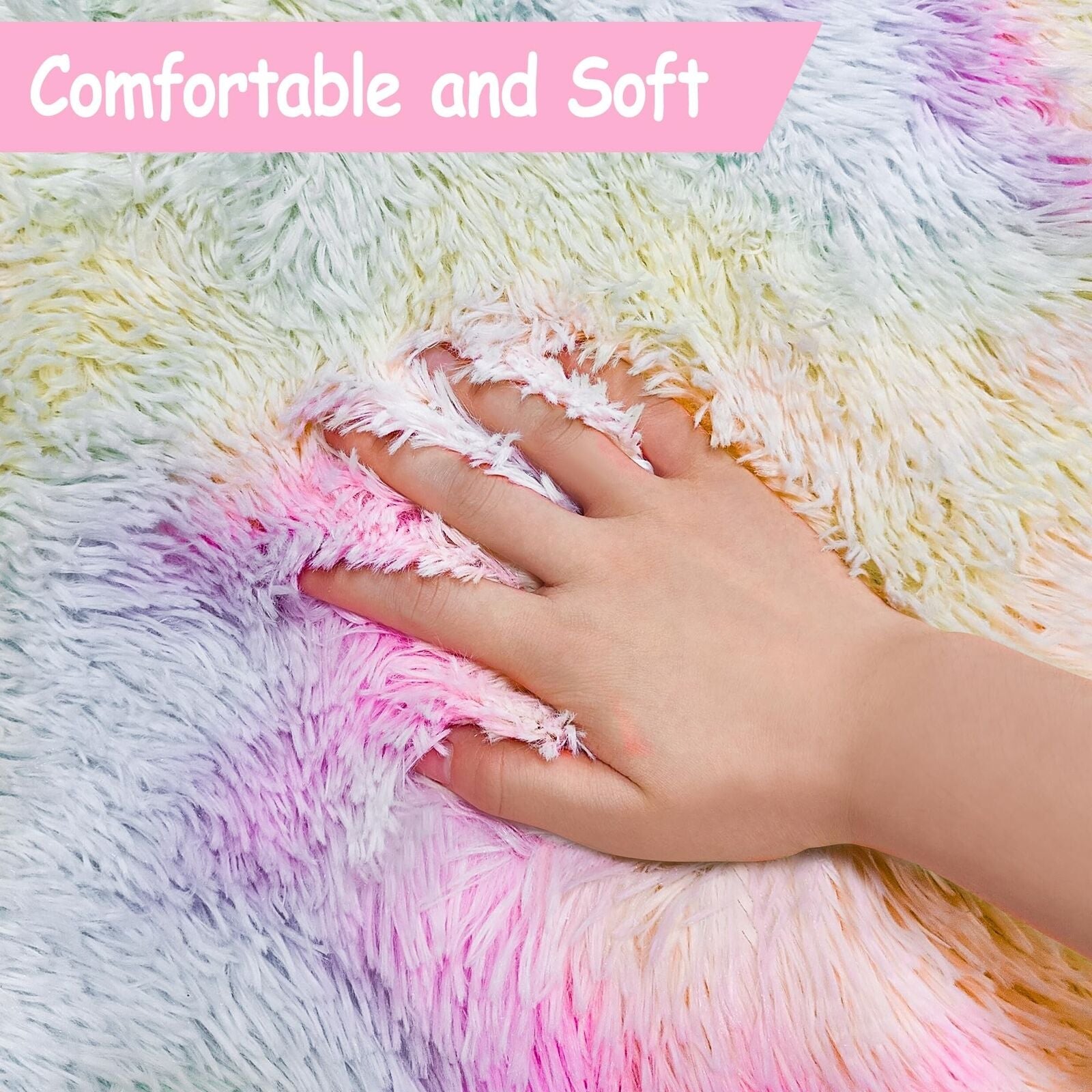 Rainbow Rugs 5X8 Ft Fluffy Plush Area Rugs for Girls Bedroom, Shaggy Rugs For...
