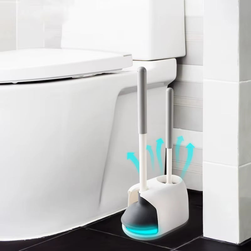 2 in 1 Toilet Plunger and Brush Set with Holder for Bathroom Cleaning Tools Combo with Caddy Stand