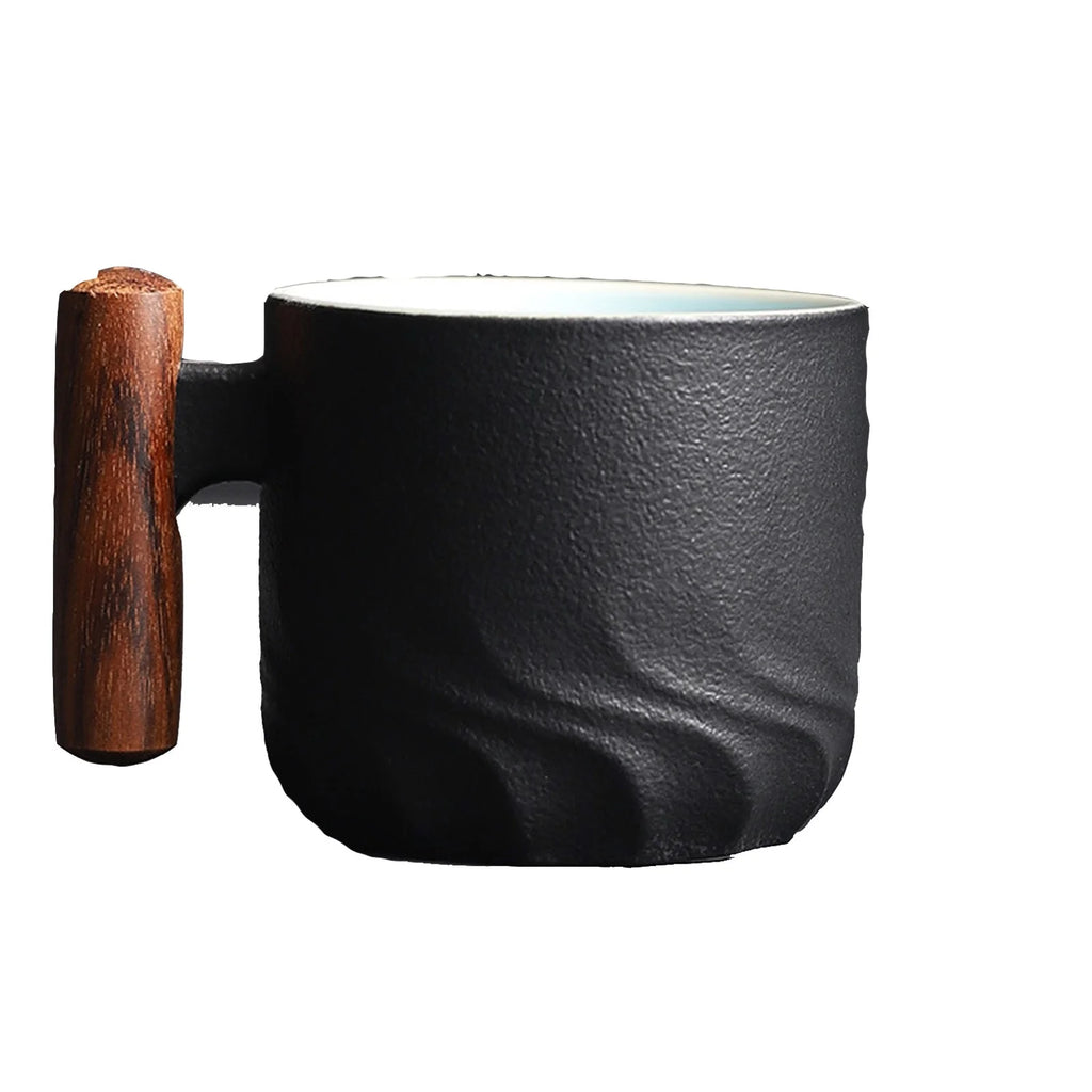 Ceramic Espresso Cups with Wooden Handle Espresso Shot Cups Ceramic Tea Cups Porcelain Demitasse Cups for Coffee or Tea, Coffee Mug Cup with Wood Handle, Retro Tea Mug Cups