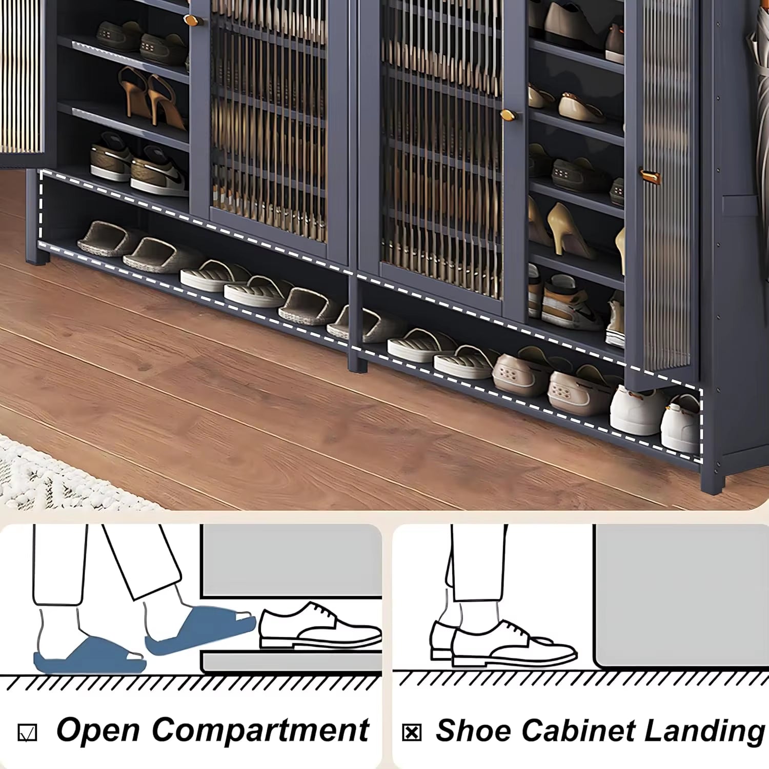 Bamboo Shoe Cabinet with Door, 8 Tier Shoe Rack for Closet, Entryway Shoe Storage Cabinet for 36-40 Pairs, Shoes Rack Organizer