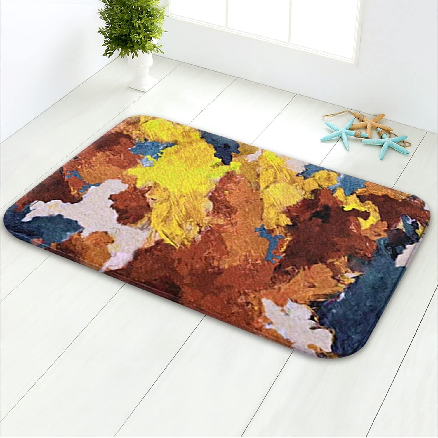 Abstract Bathroom Rugs,Oil Painting Yellow Bathroom Mat, Non Slip Ultra Soft and Water Absorbent Bathroom Mats, Memory Foam Bathroom Rug, 24 X 16 Inches, Machine Washable Quick Dry