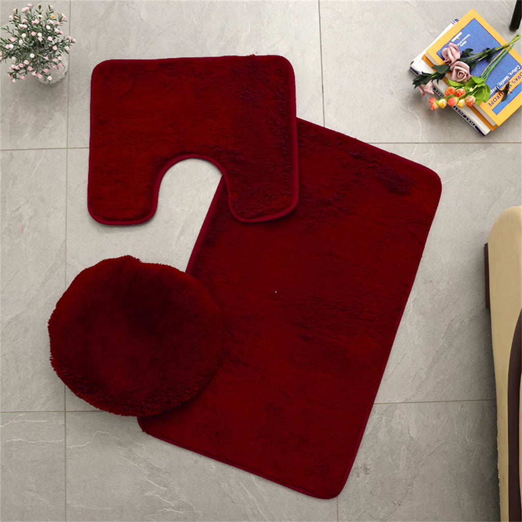 Solid Color 3 Piece Bathroom Rug Set Bath Rug, Contour Mat, & Lid Cover Non-Slip with Rubber Backing Solid Color New Bathmats