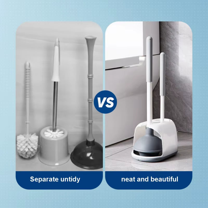 2 in 1 Toilet Plunger and Brush Set with Holder for Bathroom Cleaning Tools Combo with Caddy Stand
