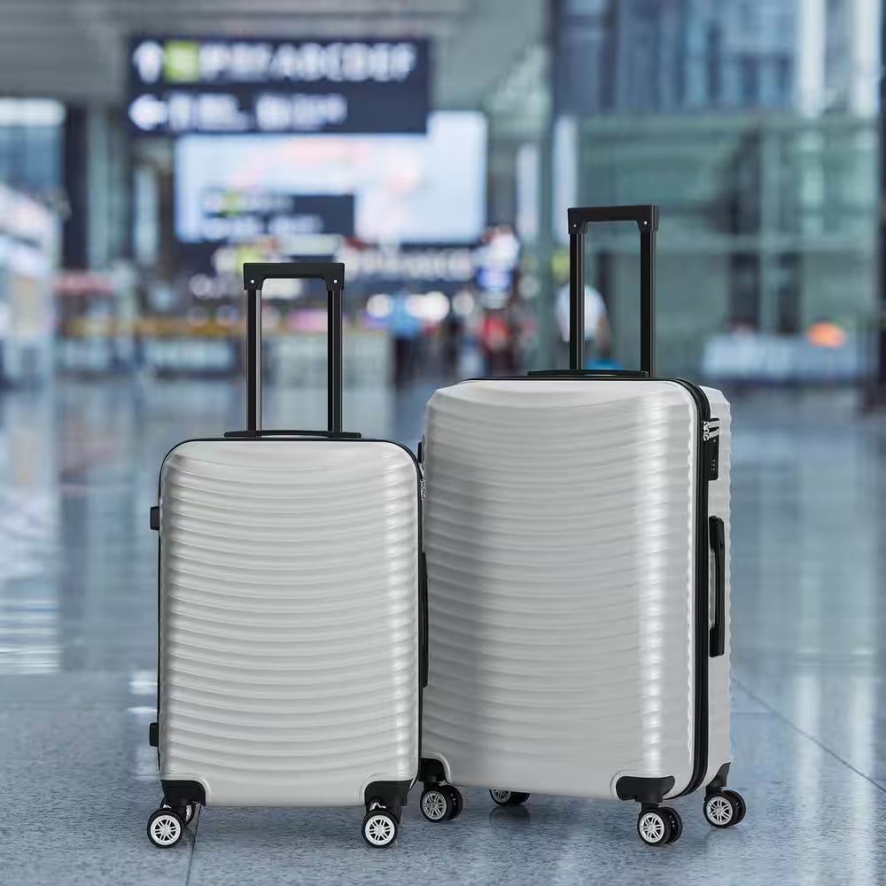 3 Piece Luggage Set Suitcase Spinner Hardshell Lightweight ABS TSA Lock Spinner Carry on (Silver)