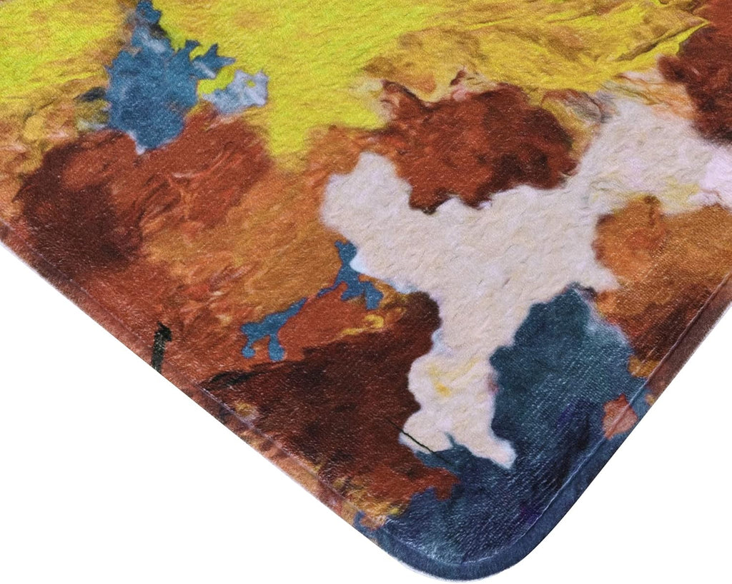 Abstract Bathroom Rugs,Oil Painting Yellow Bathroom Mat, Non Slip Ultra Soft and Water Absorbent Bathroom Mats, Memory Foam Bathroom Rug, 24 X 16 Inches, Machine Washable Quick Dry