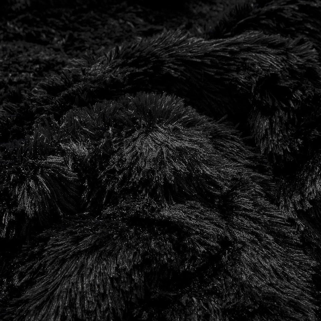 Black Faux Fur Comforter Set Queen 3 Pieces - 1 Black Shaggy Comforter Set 90X90 and 2 Pillowcases, Ultra Soft and Easy Care Luxury Plush Shaggy Duvet Set