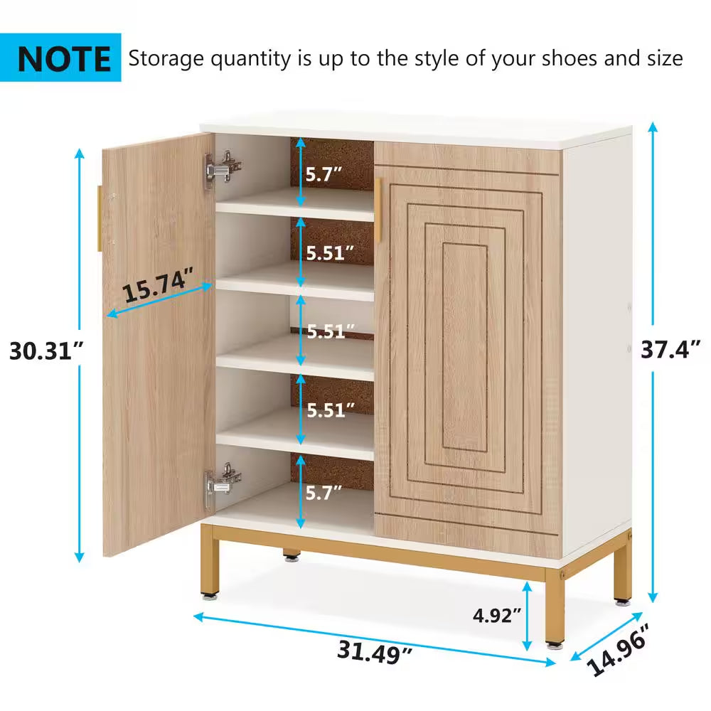 Lauren Brown 38 In. H Shoe Storage Cabinet with Doors, 20 Pairs Entryway Shoe Cabinet, 5-Tier Shoe Racks Organizer