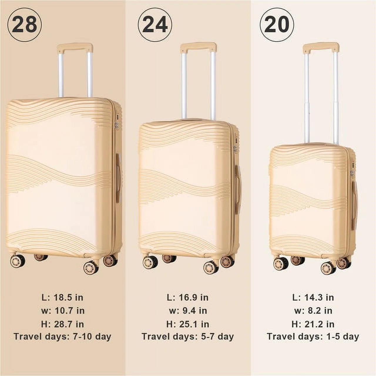 Aden Collection Hardside Spinner Luggage Sets in Tan, 3 Piece - TSA Lock