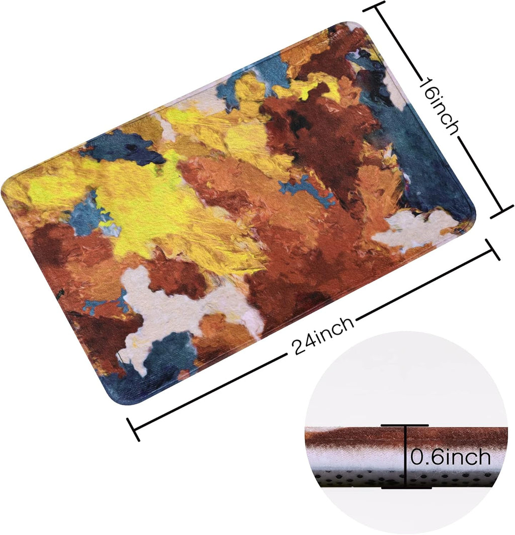 Abstract Bathroom Rugs,Oil Painting Yellow Bathroom Mat, Non Slip Ultra Soft and Water Absorbent Bathroom Mats, Memory Foam Bathroom Rug, 24 X 16 Inches, Machine Washable Quick Dry