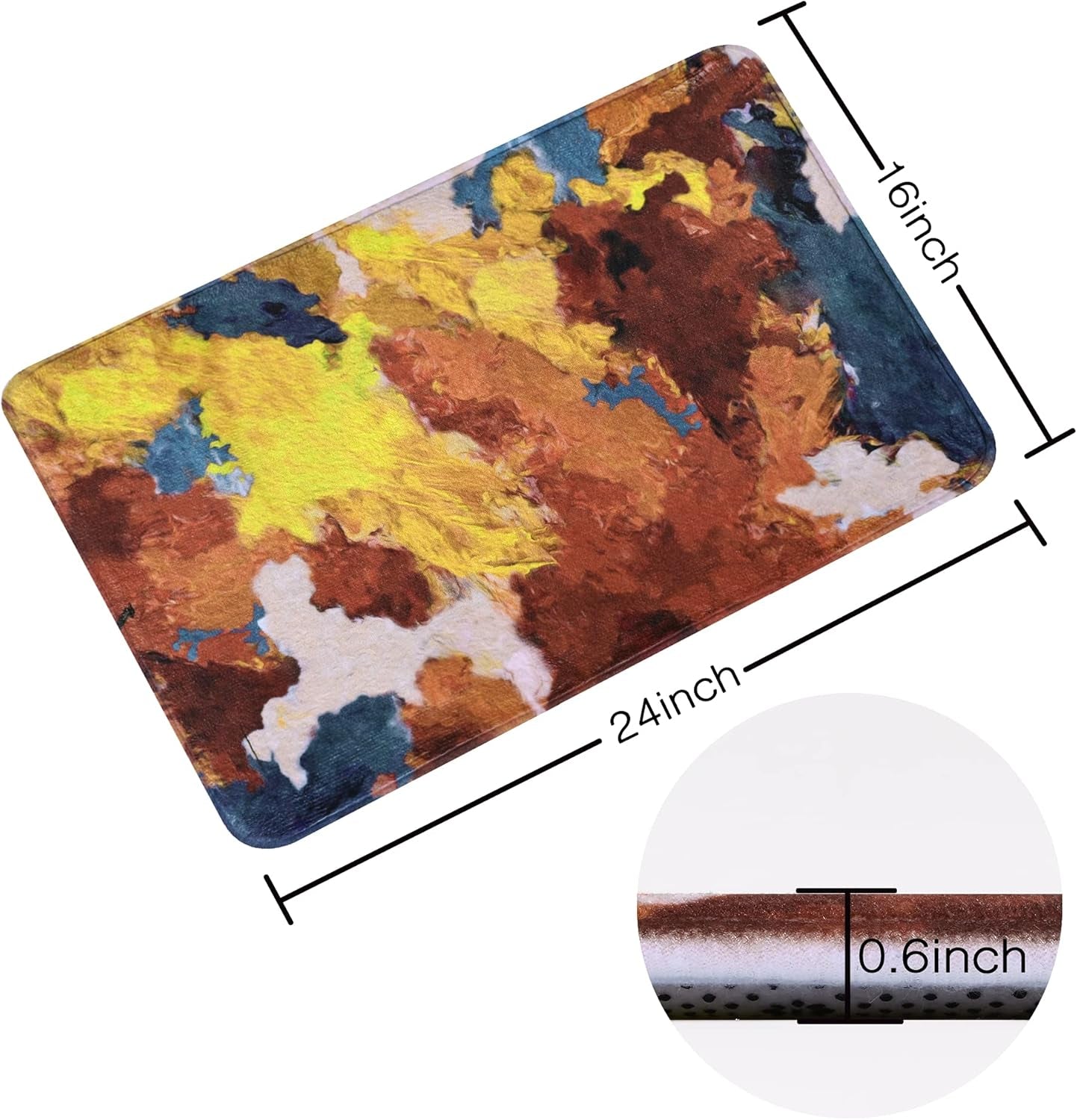 Abstract Bathroom Rugs,Oil Painting Yellow Bathroom Mat, Non Slip Ultra Soft and Water Absorbent Bathroom Mats, Memory Foam Bathroom Rug, 24 X 16 Inches, Machine Washable Quick Dry