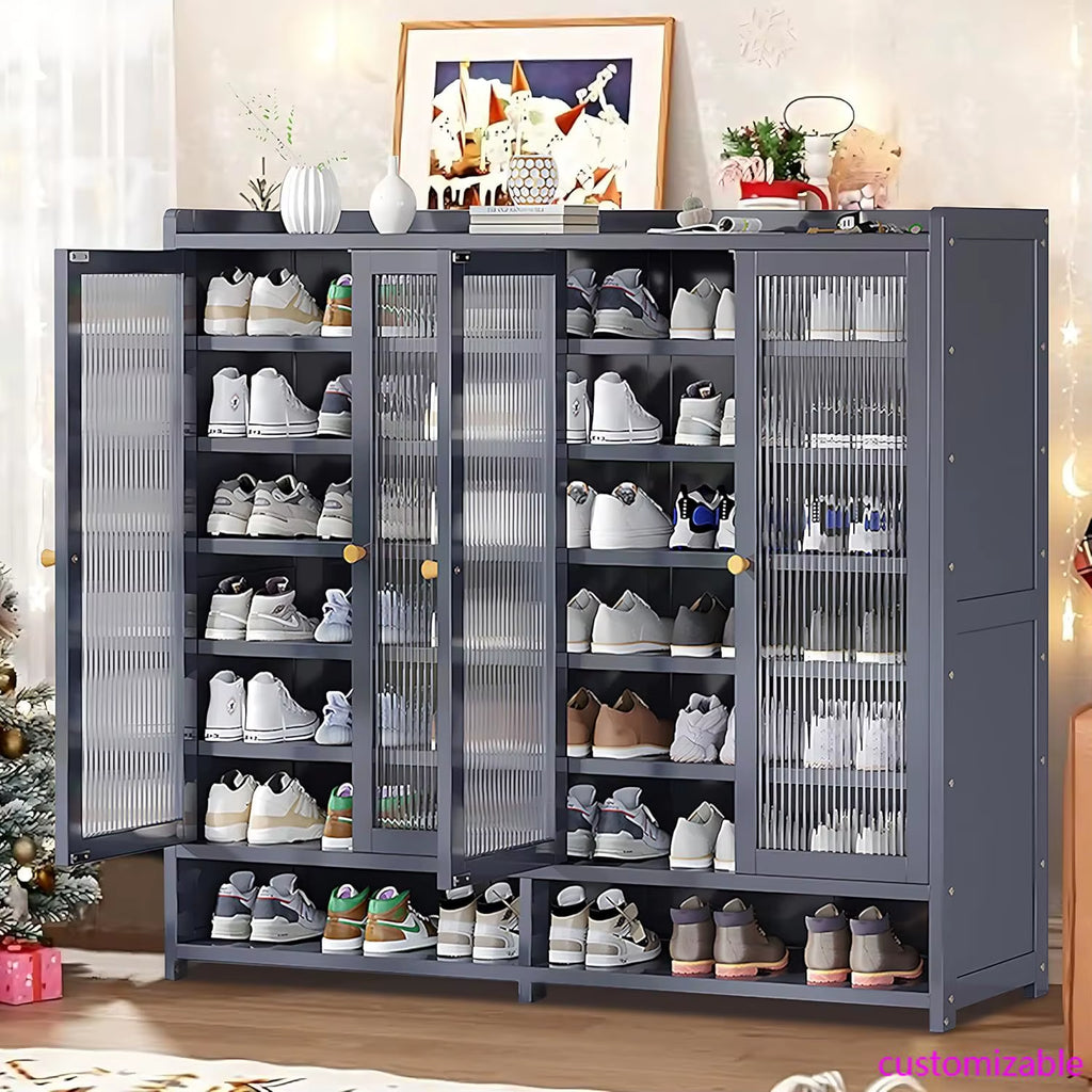 Bamboo Shoe Cabinet with Door, 8 Tier Shoe Rack for Closet, Entryway Shoe Storage Cabinet for 36-40 Pairs, Shoes Rack Organizer