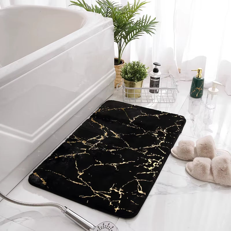 Marble Bathroom Rugs Nonslip Black Gold Bathroom Mats Soft Rabbit Fur Bath Mats for Bathroom Floor Mats Carpet Коврик Для Ванной