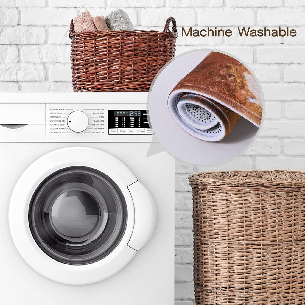 Abstract Bathroom Rugs,Oil Painting Yellow Bathroom Mat, Non Slip Ultra Soft and Water Absorbent Bathroom Mats, Memory Foam Bathroom Rug, 24 X 16 Inches, Machine Washable Quick Dry