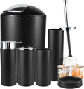 8Pcs Black Bathroom Accessories Set with Trash Can Toothbrush Holder Soap Dispenser Soap and Lotion Set Tumbler Cups Qtip Holder