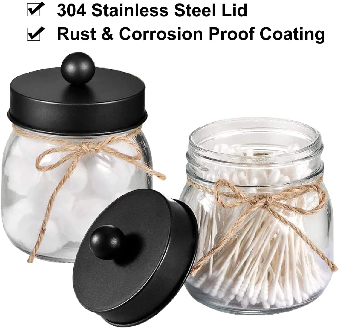 Premium Mason Jar Bathroom Accessories Set (4PCS) - Lotion Soap Dispenser,Toothbrush Holder,2 Apothecary Jars- Rustic Farmhouse Decor (Black)