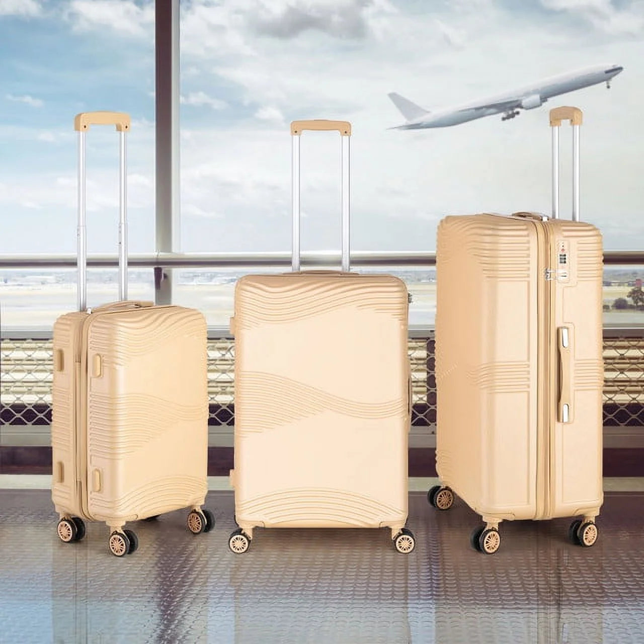 Aden Collection Hardside Spinner Luggage Sets in Tan, 3 Piece - TSA Lock