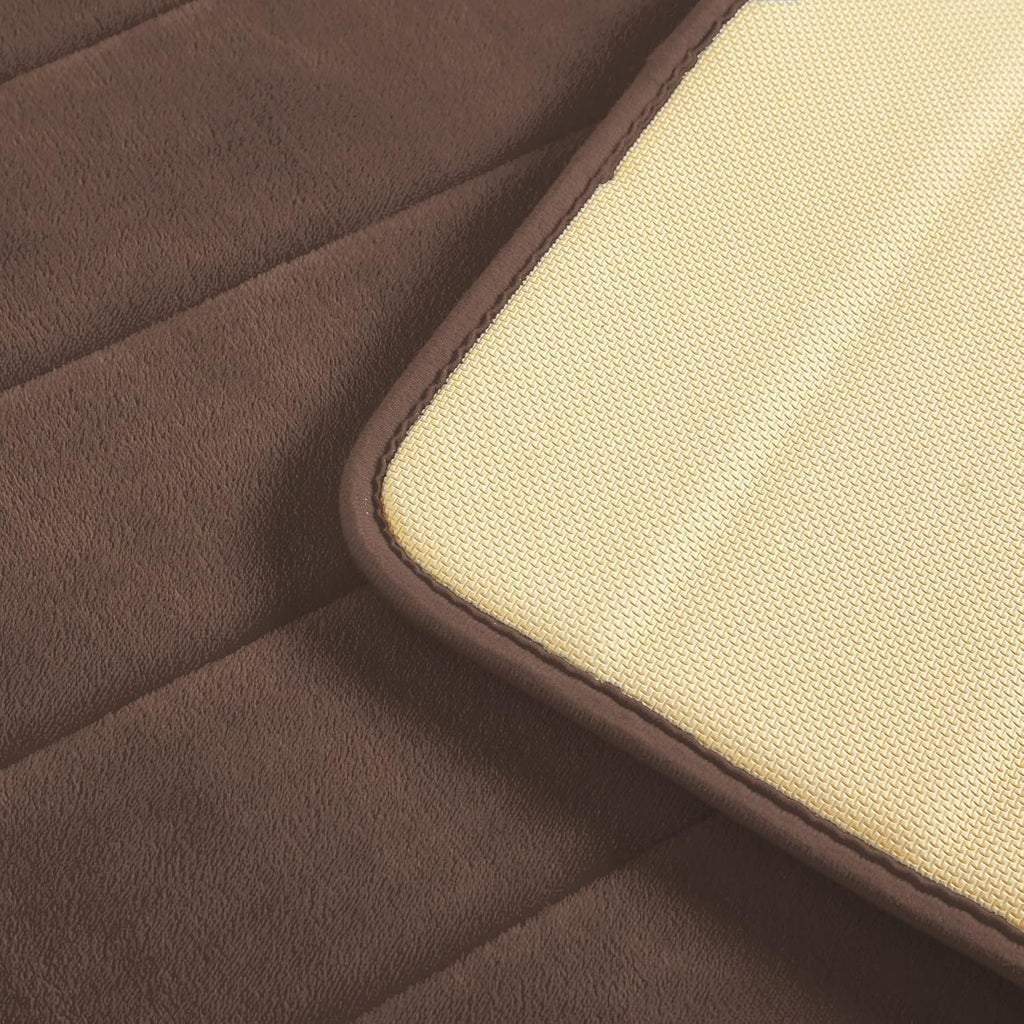 15 Piece Bathroom Shower Curtain Set with Memory Foam Bath Rugs. 2 Solid Coffee Brown Beige Color Modern Design None-Slip Bath Mats Includes12 Roller Ball Hooks Style Carrie (Brown)