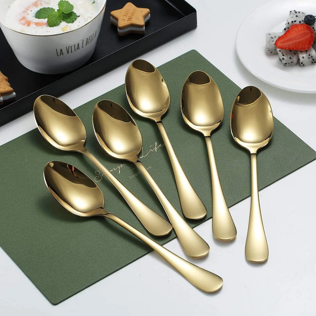 Gold Dinner Spoons 6 Pieces Stainless Steel Table Dessert Spoons Sliverware Set