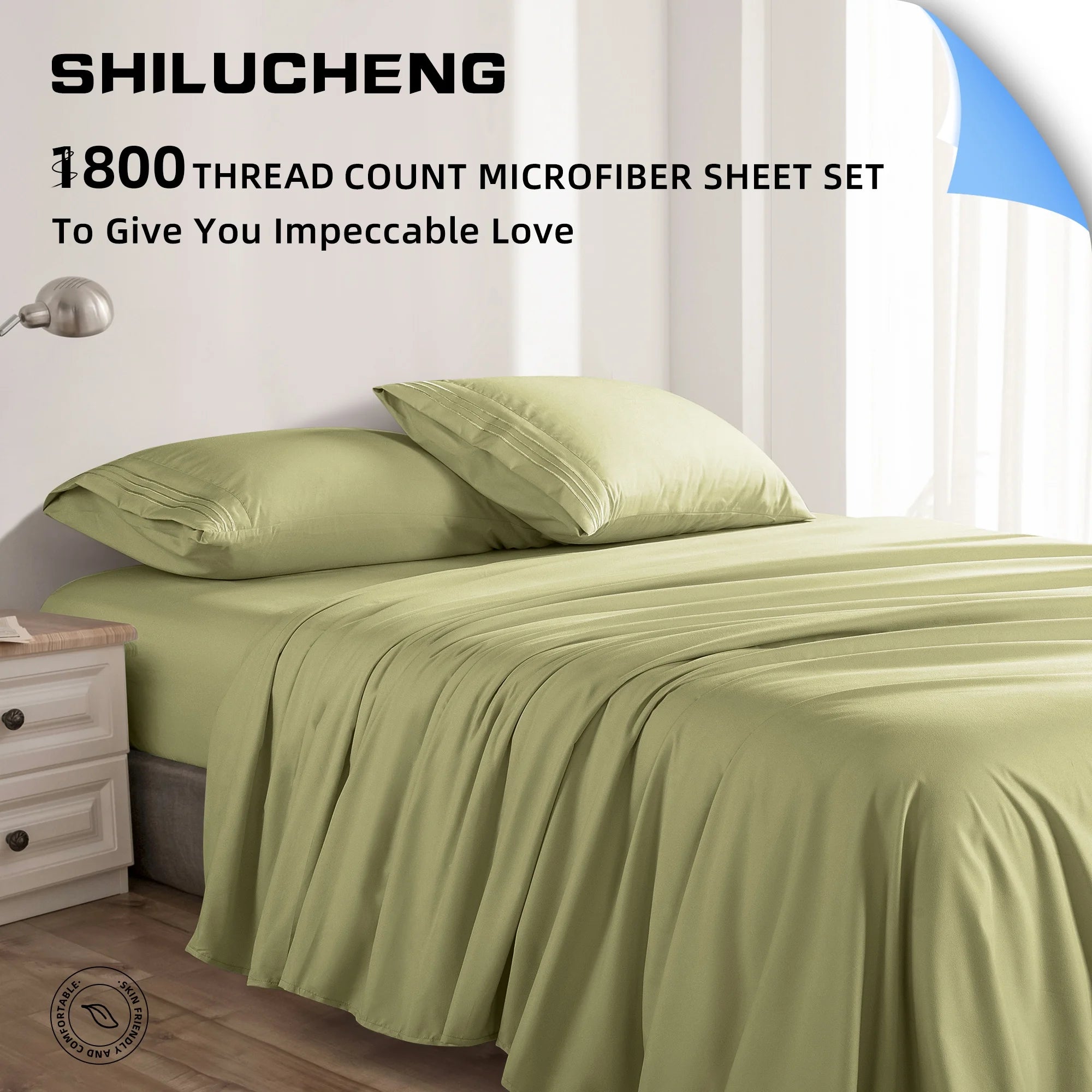 4 Pieces Luxury Bed Sheets Set, 1800 Series Cooling Microfiber Bed Sheets, 16" Deep Pocket, King, Green