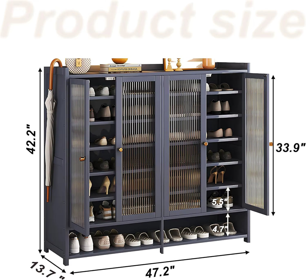 Bamboo Shoe Cabinet with Door, 8 Tier Shoe Rack for Closet, Entryway Shoe Storage Cabinet for 36-40 Pairs, Shoes Rack Organizer