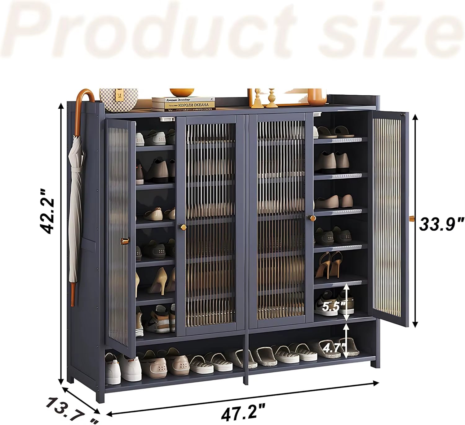 Bamboo Shoe Cabinet with Door, 8 Tier Shoe Rack for Closet, Entryway Shoe Storage Cabinet for 36-40 Pairs, Shoes Rack Organizer