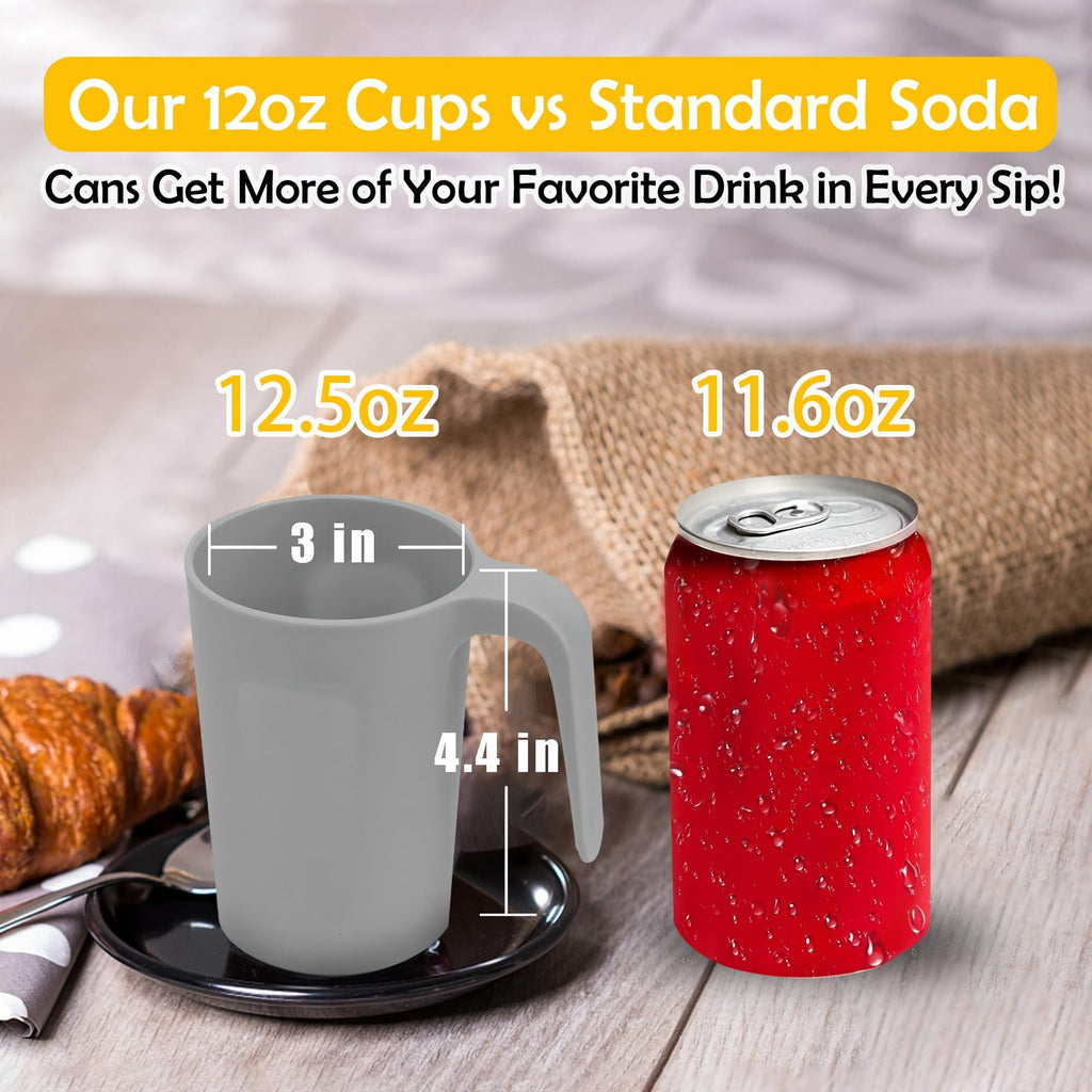 4 Plastic Stackable Coffee Mugs with Handles, Unbreakable Drinking Glasses, 12Oz