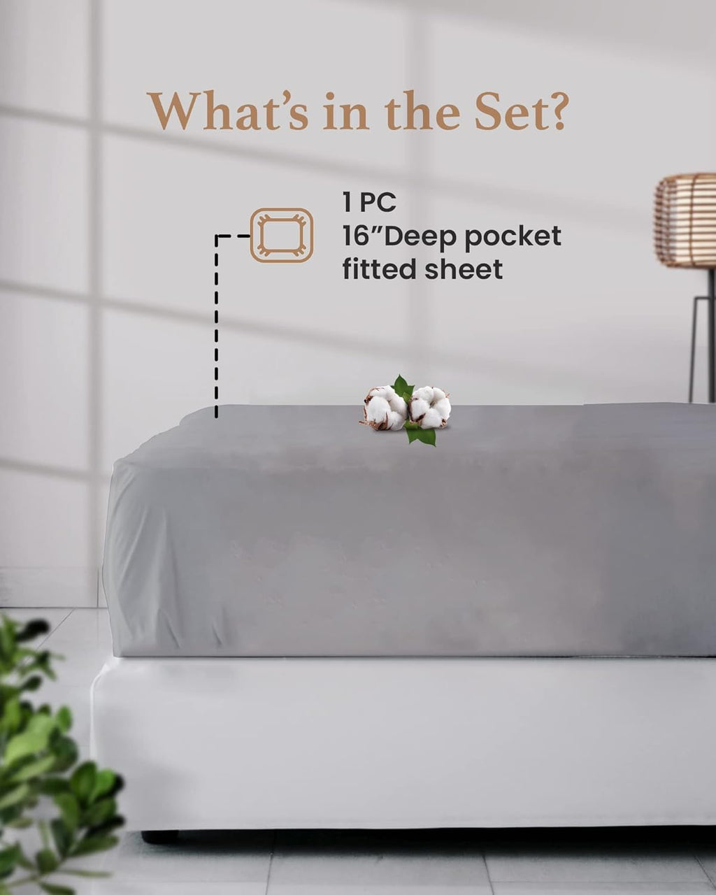 Queen Fitted Sheet - 100% Egyptian Cotton, 800 TC Soft & Breathable, Luxury Deep Pocket 16" - Light Grey