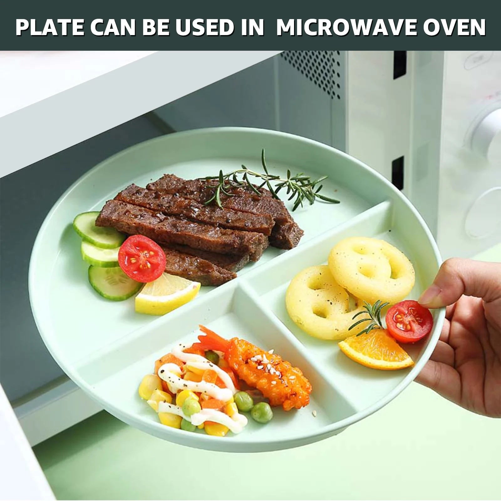 8Pcs 9Inch Divided Dinner Plates Unbreakable Portion Control Dinner Plates Reusable Plastic Baby Plates Stackable Divider Plates Microwave Safe for Kids Adults Dinner
