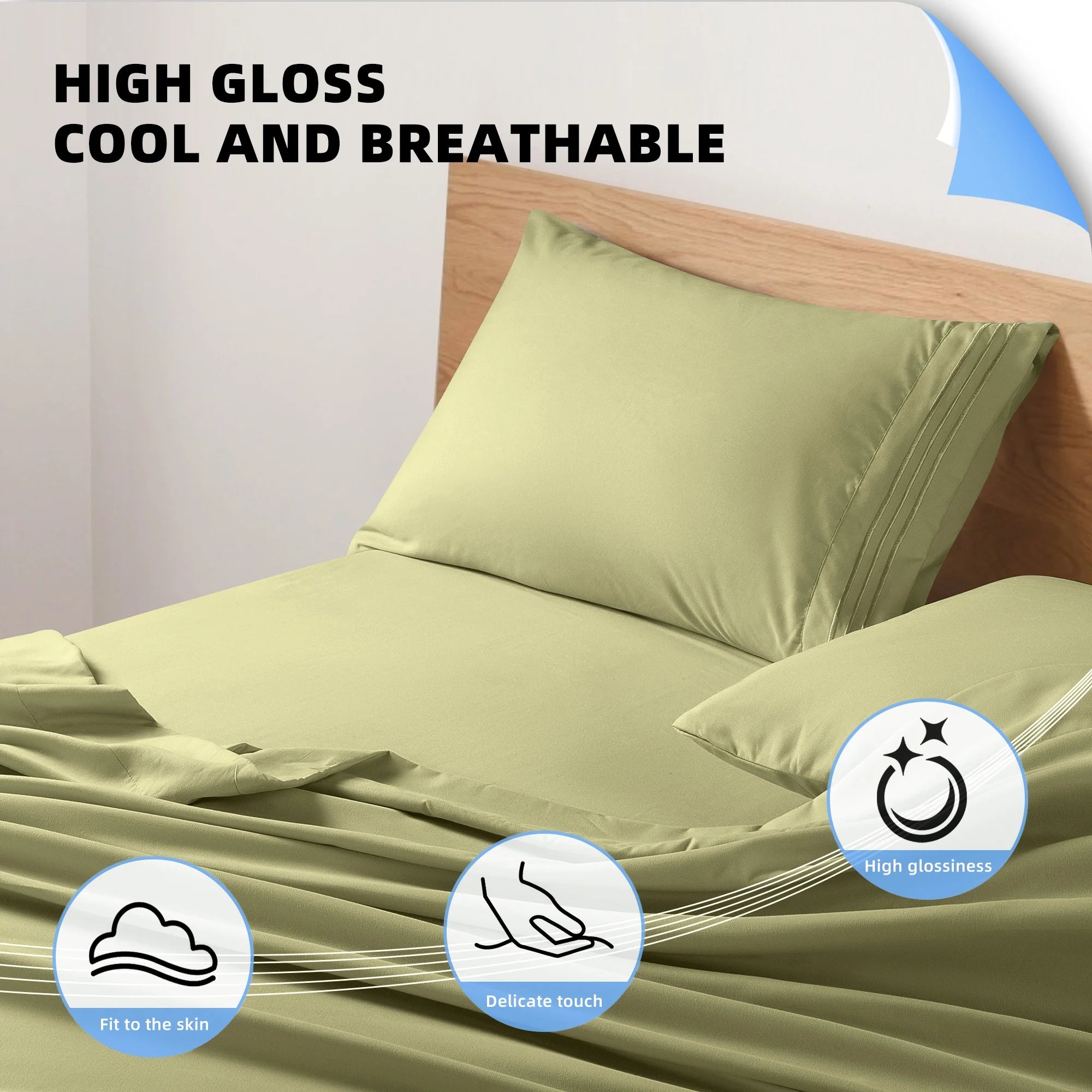 4 Pieces Luxury Bed Sheets Set, 1800 Series Cooling Microfiber Bed Sheets, 16" Deep Pocket, King, Green