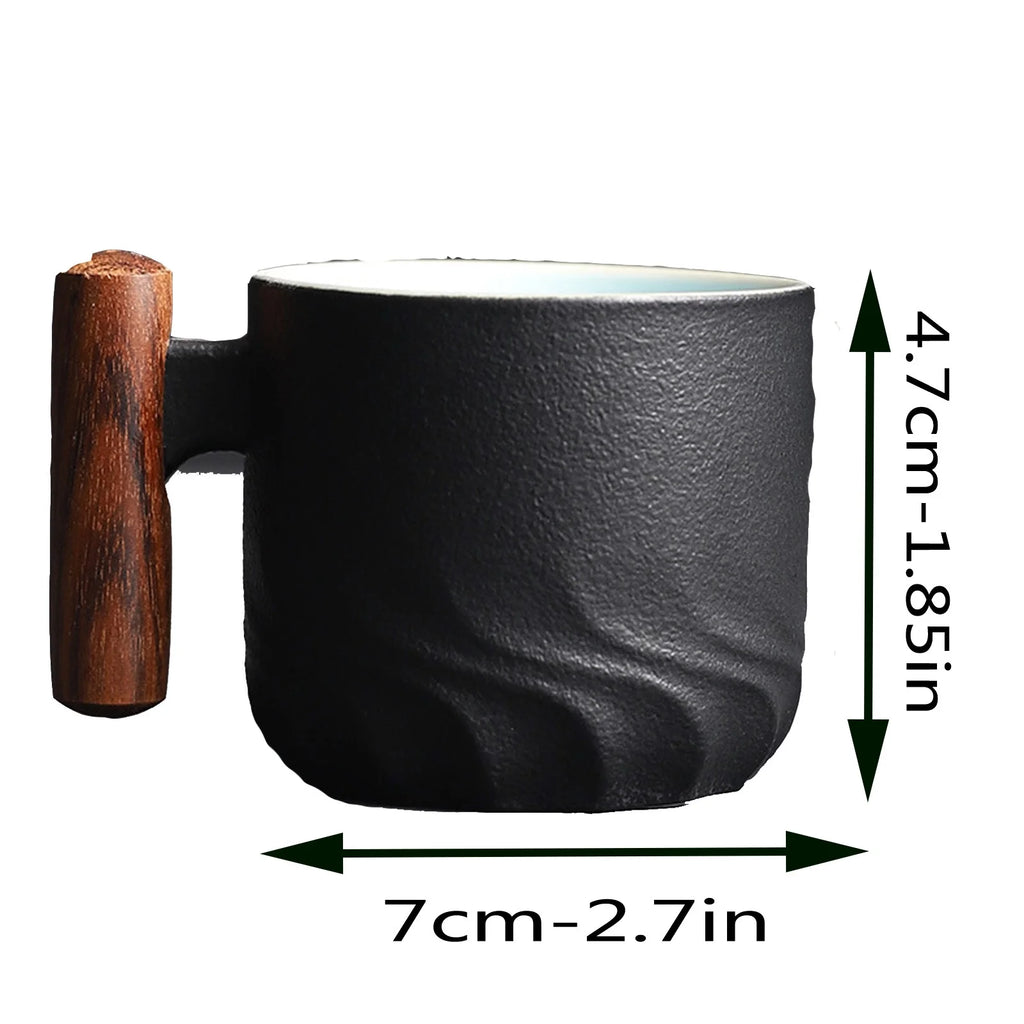 Ceramic Espresso Cups with Wooden Handle Espresso Shot Cups Ceramic Tea Cups Porcelain Demitasse Cups for Coffee or Tea, Coffee Mug Cup with Wood Handle, Retro Tea Mug Cups