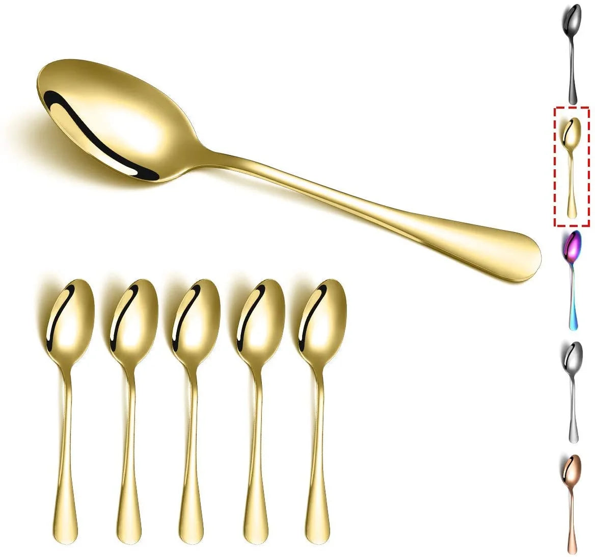 Gold Dinner Spoons 6 Pieces Stainless Steel Table Dessert Spoons Sliverware Set