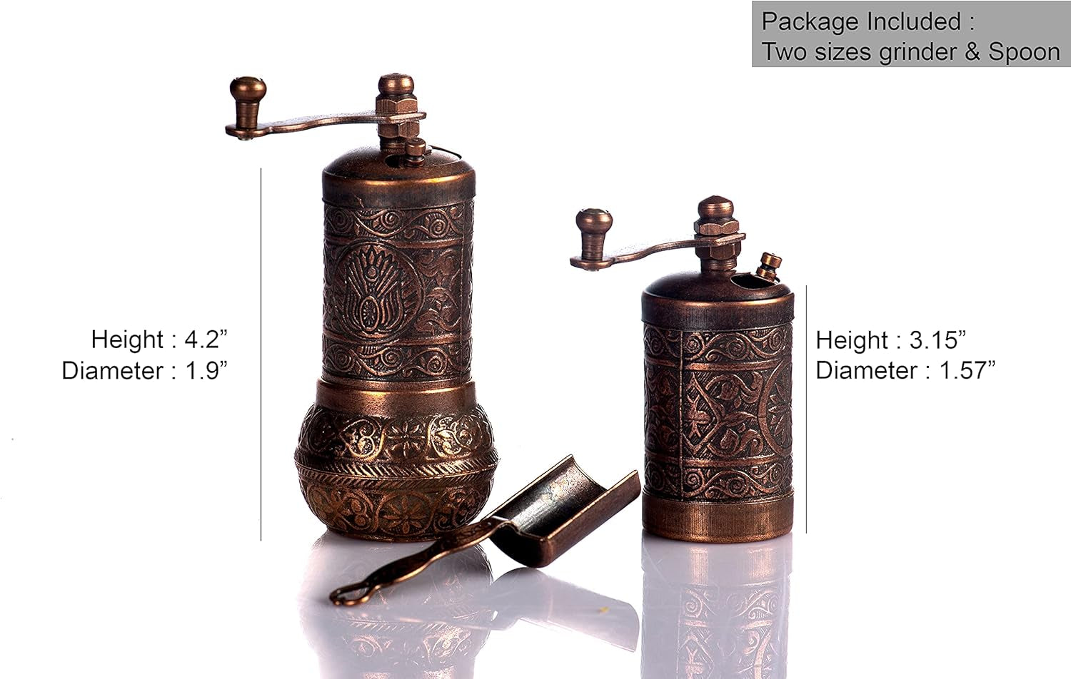 Grinder Set - Herb Grinder - Pepper Grinder Mill - Pepper Mill - Spice Grinder - Pepper Mill Grinder with Crank Handle - Spice Grinder Manual (Antique Copper)