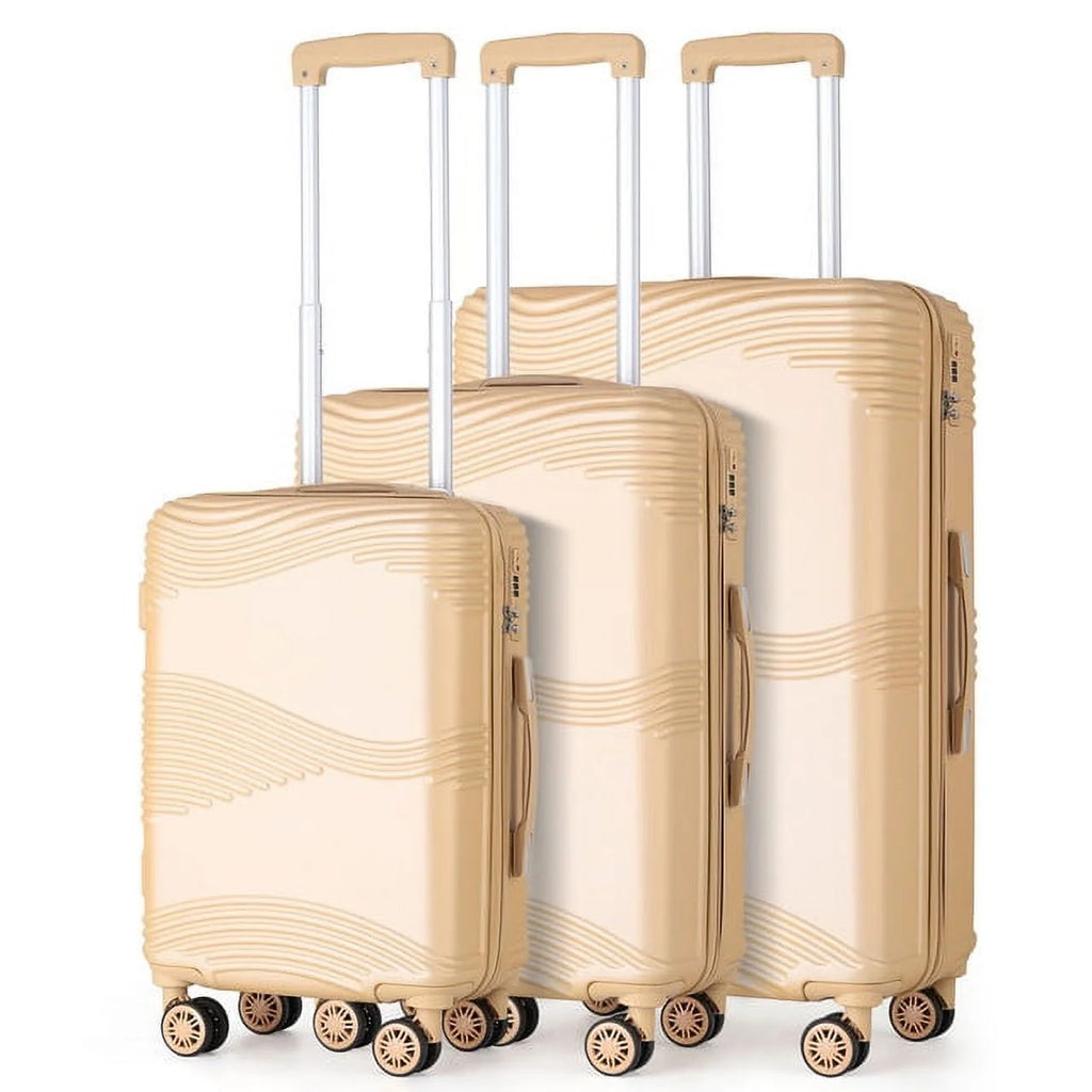 Aden Collection Hardside Spinner Luggage Sets in Tan, 3 Piece - TSA Lock
