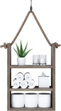 SFC Rustic Wood Bathroom Shelf over Toilet, Wall Mounted, Ladder Style Rope Hanging Shelf (Large)