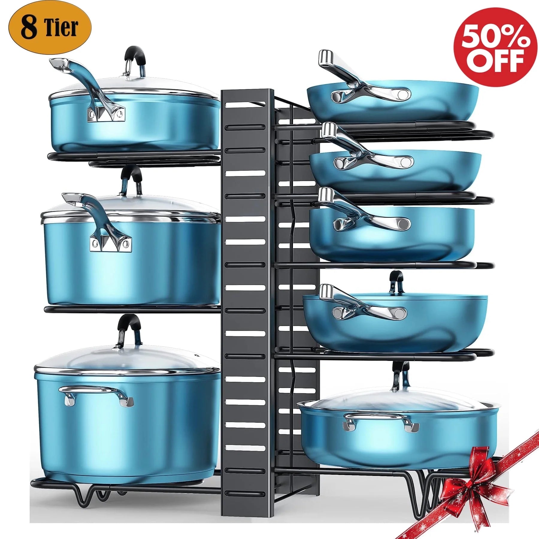 Pot Organizer Rack 8 Tiers Pots and Pans Organizer, Pot Lid Organizer for Kitchen Cabinet Cookware Organizers and Storage,Upgraded