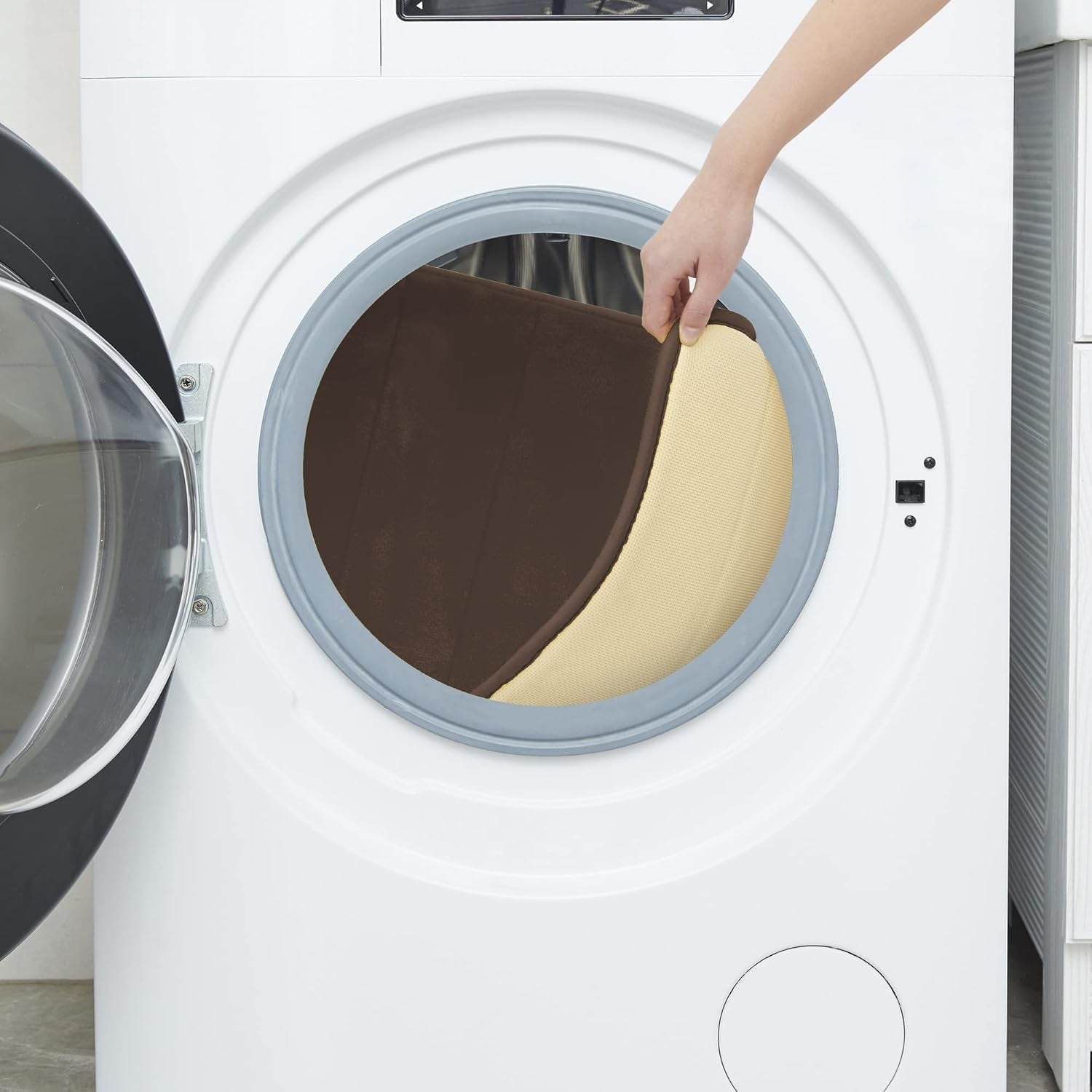 15 Piece Bathroom Shower Curtain Set with Memory Foam Bath Rugs. 2 Solid Coffee Brown Beige Color Modern Design None-Slip Bath Mats Includes12 Roller Ball Hooks Style Carrie (Brown)